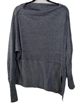 We The Free Large Gray Lightweight Thermal Knit Boat Neck Asymmetrical Top EUC